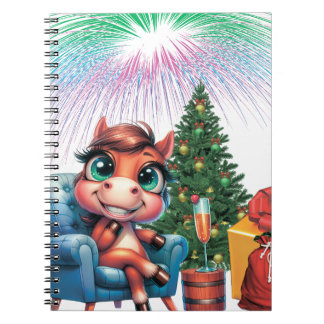 Cuaderno Cute Cartoon Horse New Year's Eve Celebration