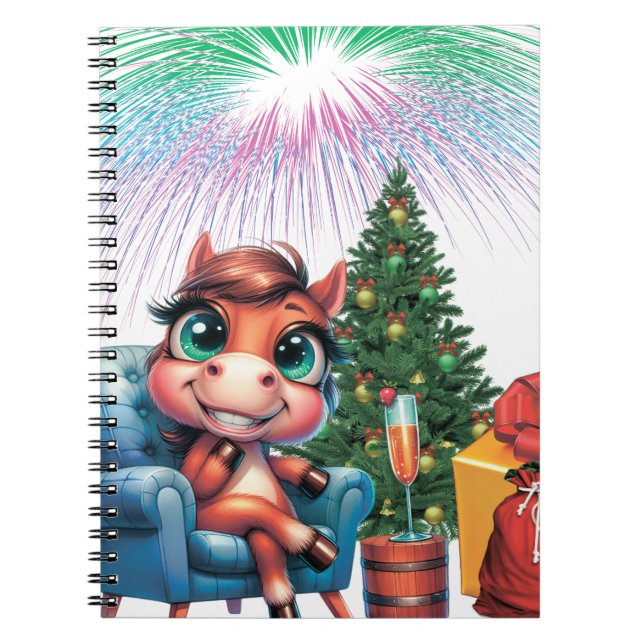 Cuaderno Cute Cartoon Horse New Year's Eve Celebration (Frente)