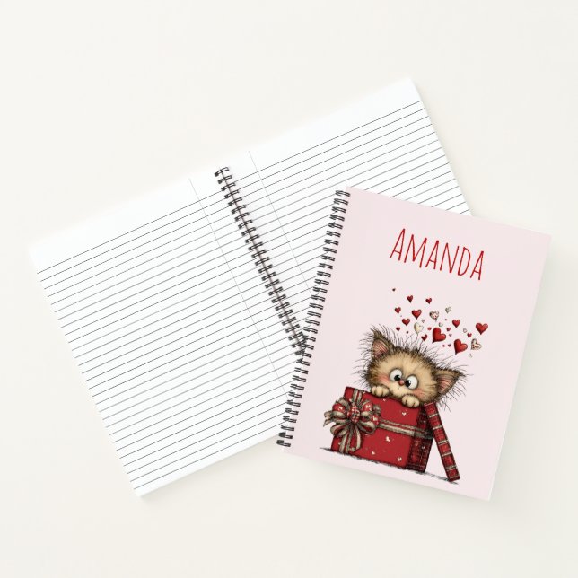 Cuaderno Cute Cartoon Kitten in a Box with Hearts (Interior)
