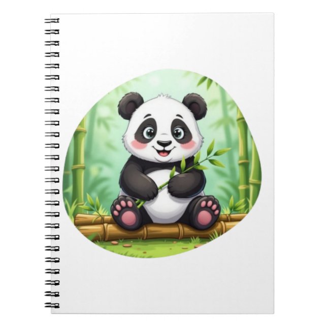 Cuaderno Cute Cartoon Panda en Parche de Bambú (Frente)