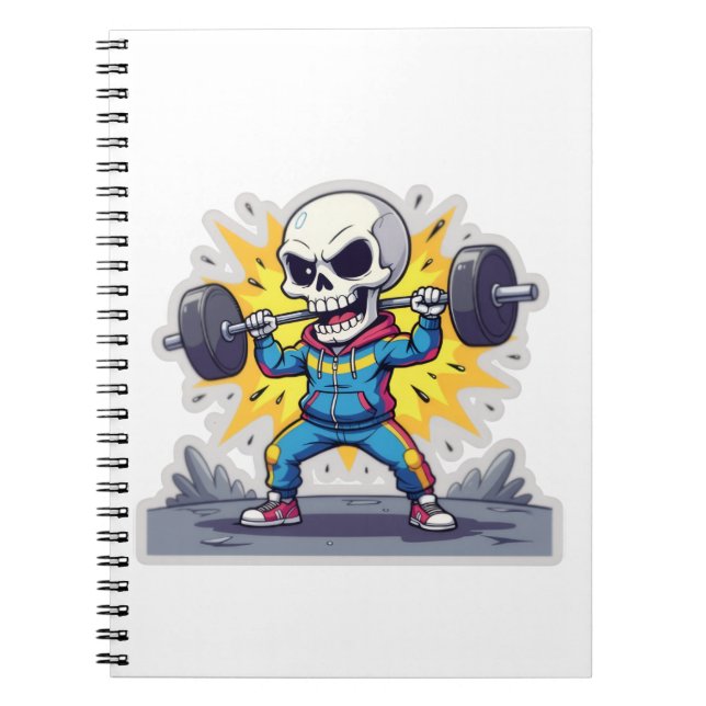 Cuaderno “Cute Cartoon Skeleton Weightlifter • Funny Gym Ba (Frente)