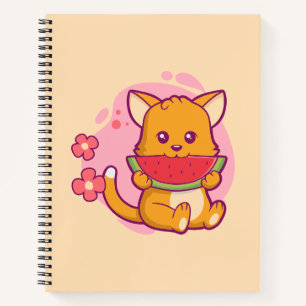 Cuaderno Cute Cat Eating Watermelon Kawaii