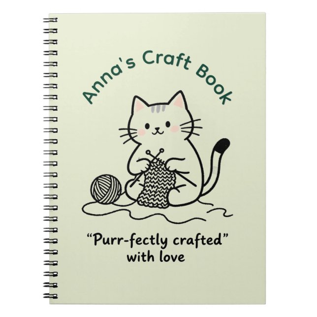 Cuaderno Cute Cat Knitting Craft Book Light Green Design (Frente)
