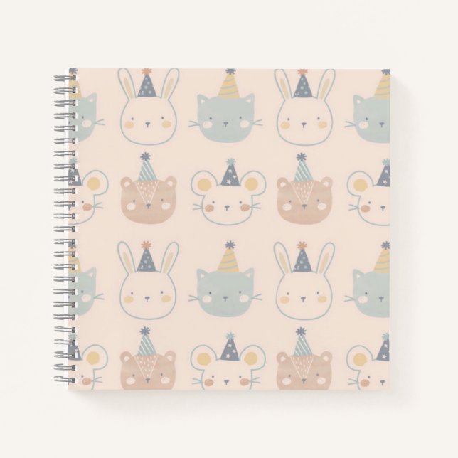 Cuaderno Cute Cats Rabbits and Bears Faces Pastel Pattern (Anverso)