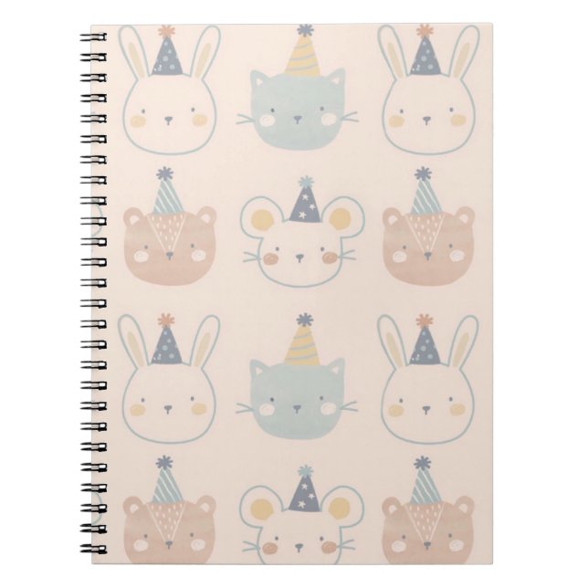 Cuaderno Cute Cats Rabbits and Bears Faces Pastel Pattern (Frente)