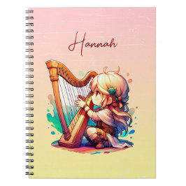 Cuaderno Cute Chibi Chica Jugando Harp Personalizado