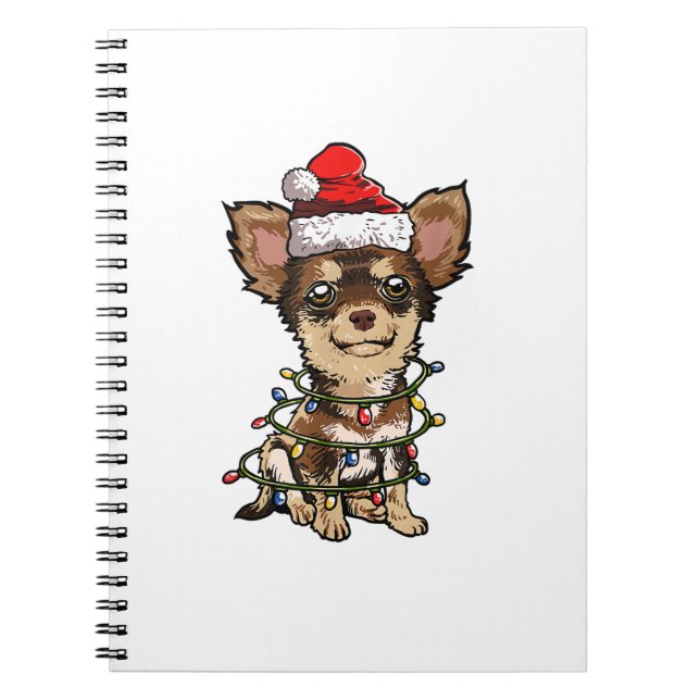 Cuaderno Cute Chihuahua Santa Christmas Tree enciende Navid (Frente)