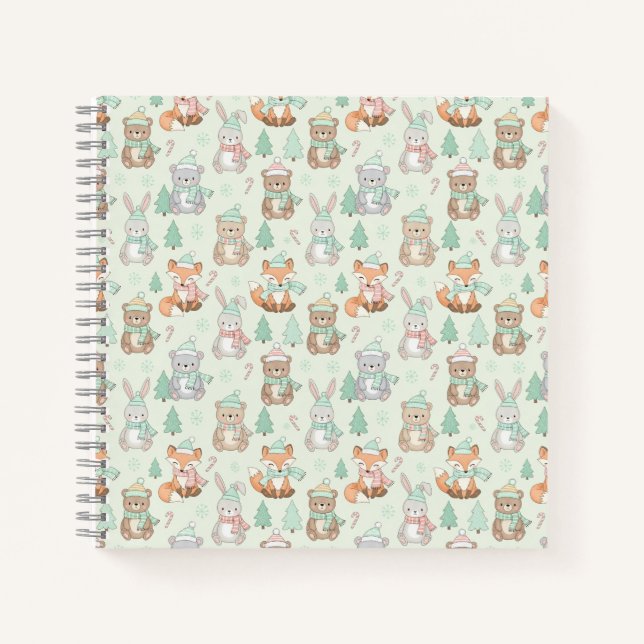 Cuaderno Cute Christmas Animals Seamless Pattern (Anverso)