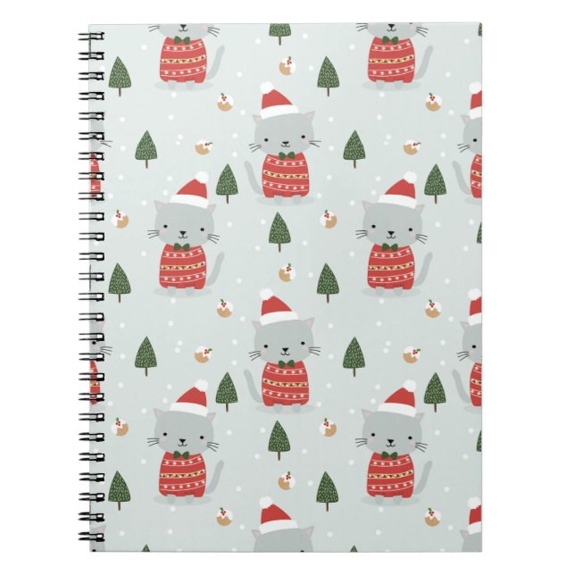 Cuaderno Cute Christmas Cat Pattern – Festive Holiday  (Frente)