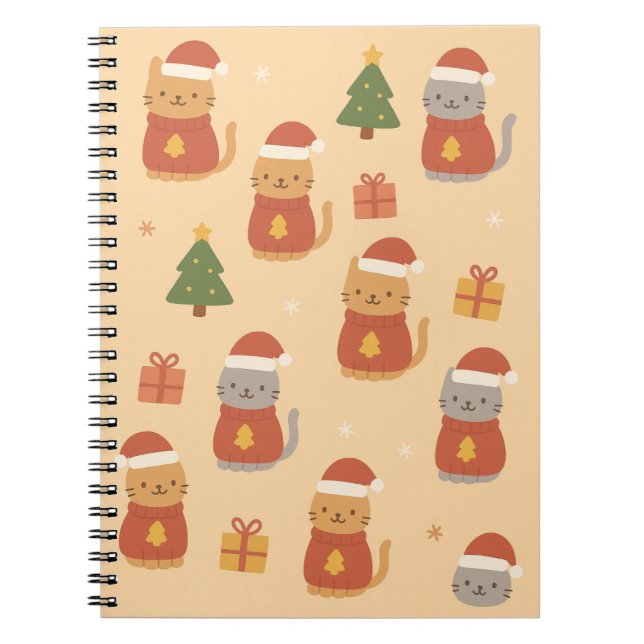 Cuaderno Cute Christmas Cat Pattern – Kawaii Festive Cats & (Frente)