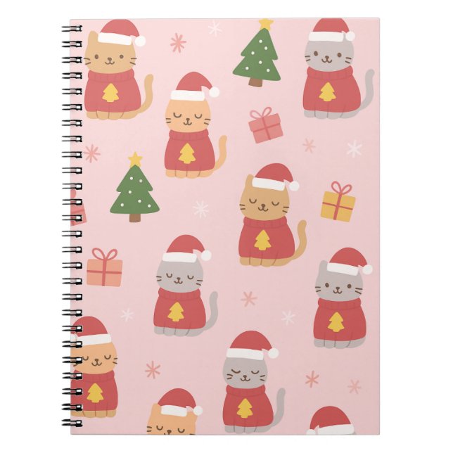 Cuaderno Cute Christmas Cats Pattern – Pink Holiday Design (Frente)