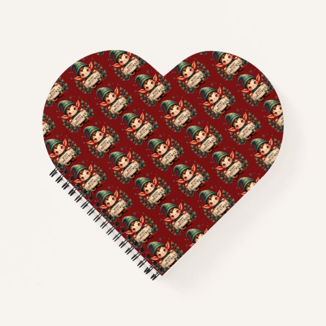 Cuaderno Cute Christmas Elf Holding Merry Sign Red (Anverso)