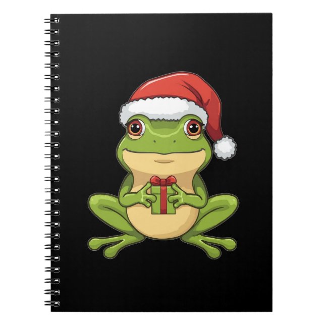 Cuaderno Cute Christmas Frog with Santa Hat Holding  Gift - (Frente)