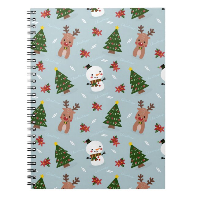Cuaderno Cute Christmas Pattern | Snowman, Reindeer & Tree  (Frente)