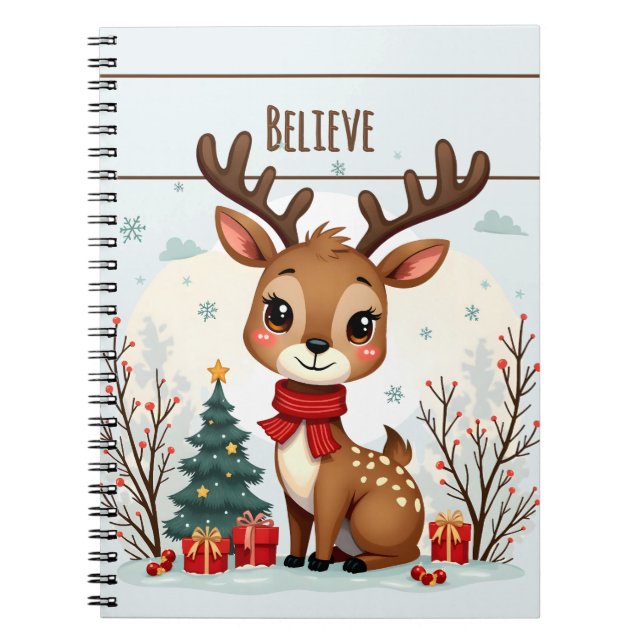 Cuaderno Cute Christmas Reindeer Scene Snowy Forest (Frente)