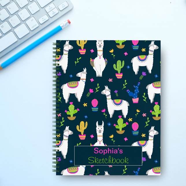 Cuaderno Cute Colorful Alpaca Cactus Personalized Name (Subido por el creador)