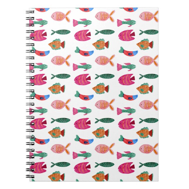 Cuaderno Cute Colorful Tiny Fish Drawing Seamless Pattern (Frente)