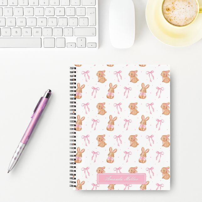 Cuaderno Cute Coquette Rosa Corta Bows Bunnix Monograma Nom (Subido por el creador)