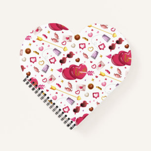 Cuaderno Cute Corazón de Amor Rosa & Dulces Golosinas Patró