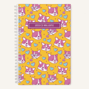 Cuaderno Cute Corgi Patrón de perro Color retro Corazón Ama