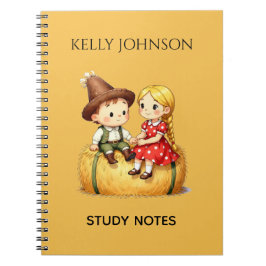 Cuaderno Cute Country Kids on Hay Bale – Rustic Cartoon Art