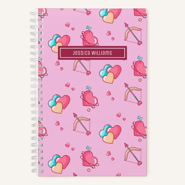 Cuaderno Cute Cupid Bow y Arrow Heart Pattern Retro Love (Anverso)