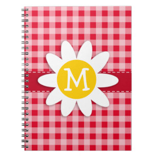 Cuaderno Cute Daisy sobre el patrón de Gingham rojo retro S