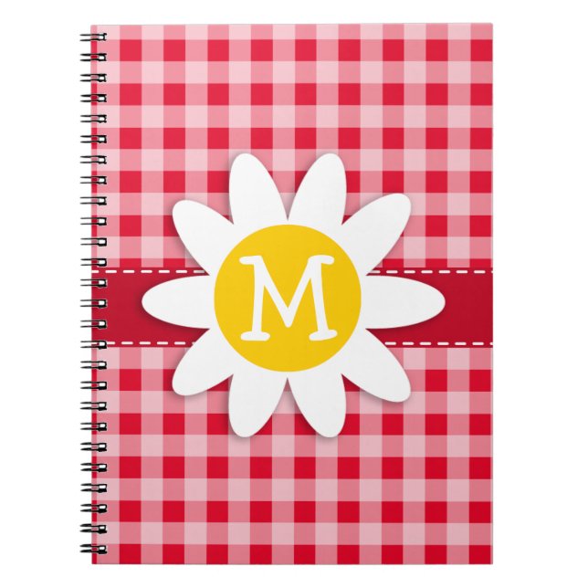Cuaderno Cute Daisy sobre el patrón de Gingham rojo retro S (Frente)