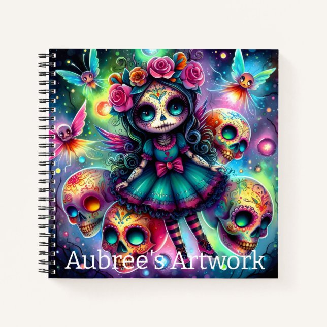 Cuaderno Cute Day of the Dead Doll and Sugar Skulls Artwork (Anverso)