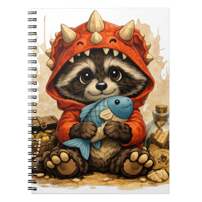 Cuaderno Cute Dino Raccoon Notebook – Kawaii Pirate (Frente)