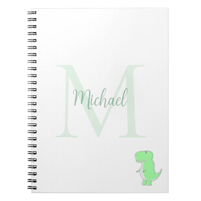 Cuaderno Cute Dinosaur Custom Name Initial  (Frente)