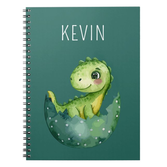 Cuaderno Cute Dinosaur Género Neutral Acuarela Personalizad (Frente)