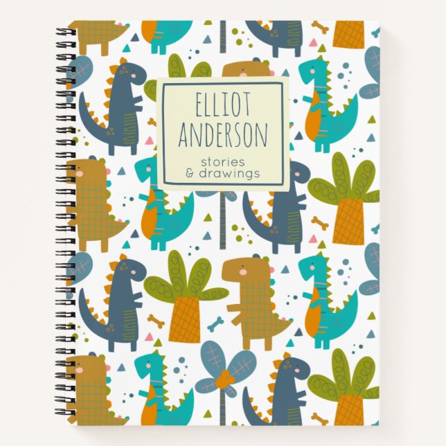 Cuaderno Cute Dinosaur Pattern Personalizado Name Story (Anverso)