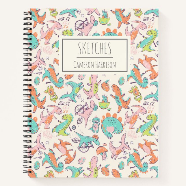 Cuaderno Cute Dinosaurios Rosa Personalizados Sketchbook (Anverso)