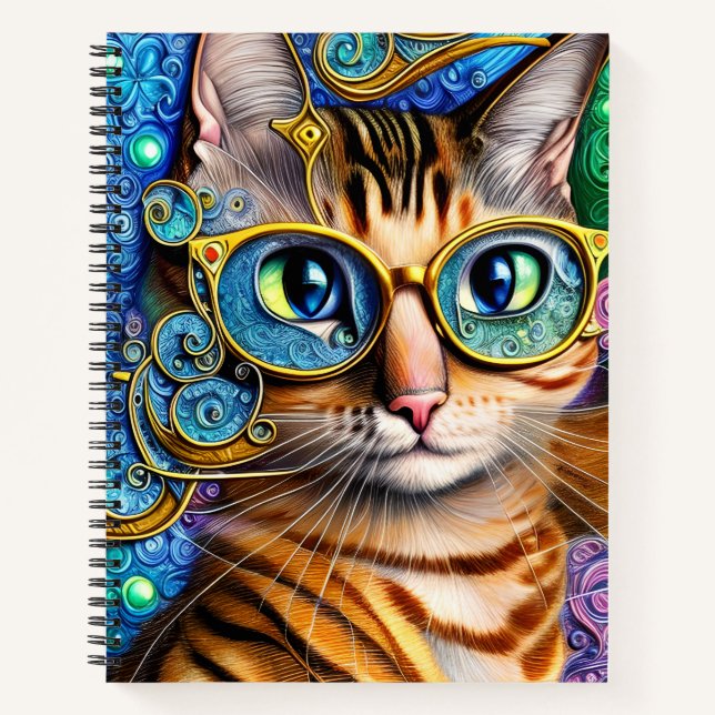 Cuaderno Cute Diversión Nerd Gato Usando Gafas Artesanías (Anverso)