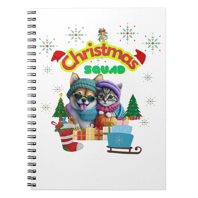 Cuaderno Cute dog and cat Christmas squad design  (Frente)