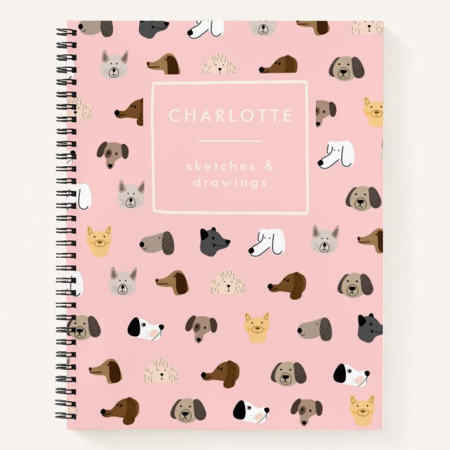 Cuaderno Cute Dog Faces Pink Personalizado Sketchbook (Anverso)