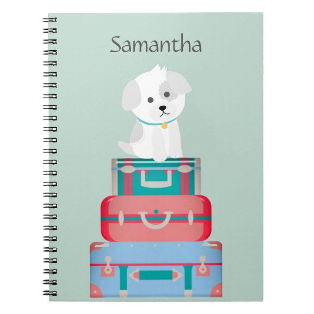 Cuaderno Cute Dog Sat on Suitcase Personalizado (Frente)