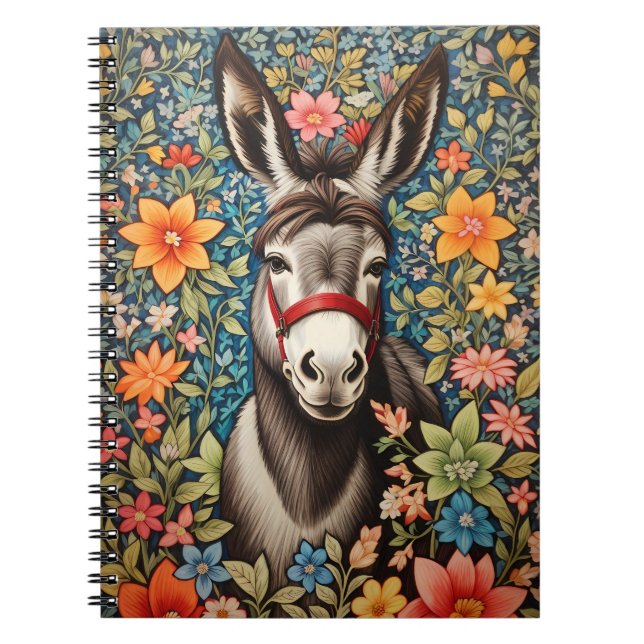 Cuaderno Cute Donkey On Colorful Floral Background (Frente)