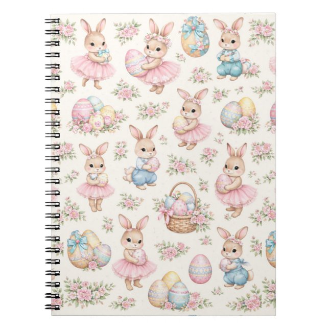 Cuaderno Cute Easter Bunny Floral Pattern - Pastel Spring (Frente)