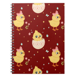 Cuaderno Cute Easter Chick with Pink Bow Seamless Pattern 