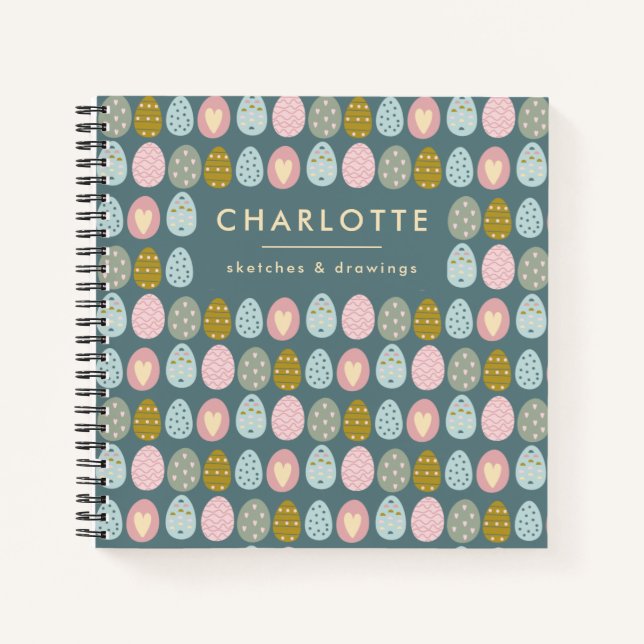 Cuaderno Cute Eggs de Pascua Verde azulado Sketchbook perso (Anverso)