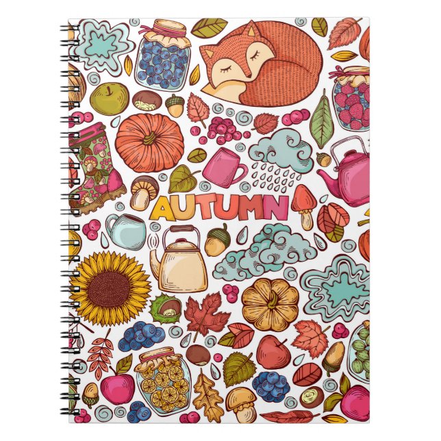 Cuaderno Cute elementos otoñales dibujado a mano (Frente)