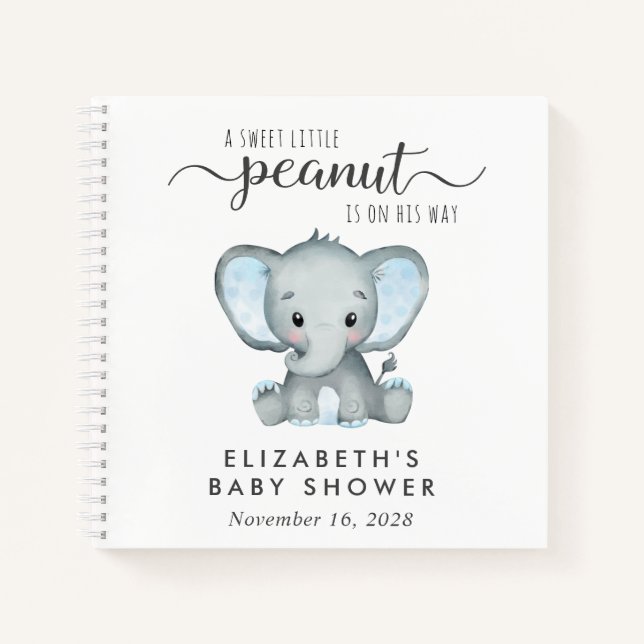 Cuaderno Cute Elephant Baby Boy Shower Guest Book (Anverso)