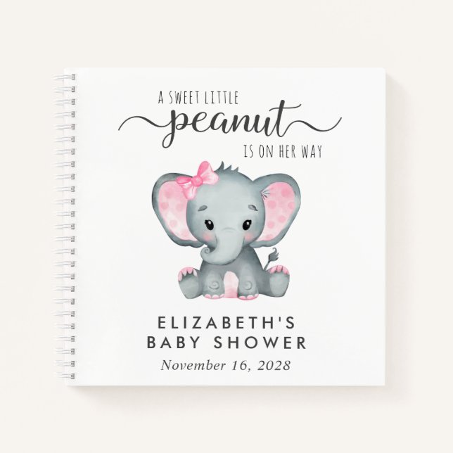 Cuaderno Cute Elephant Baby Girl Shower Guest Book (Anverso)