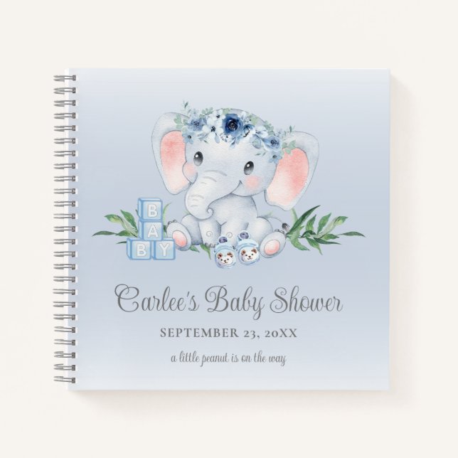 Cuaderno Cute Elephant Floral Baby Boy Baby Shower (Anverso)