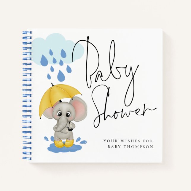 Cuaderno Cute Elephant Rain Baby Shower Guest Book (Anverso)