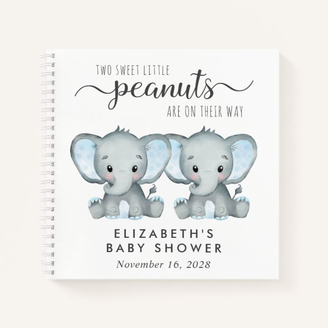 Cuaderno Cute Elephant Twin Boys Baby Shower Guest Book (Anverso)