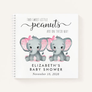 Cuaderno Cute Elephant Twin Chicas Baby Shower Guest Book