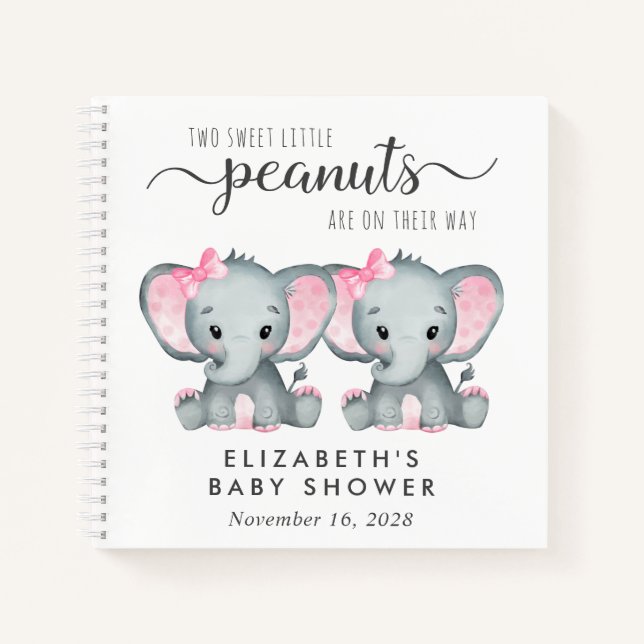 Cuaderno Cute Elephant Twin Chicas Baby Shower Guest Book (Anverso)